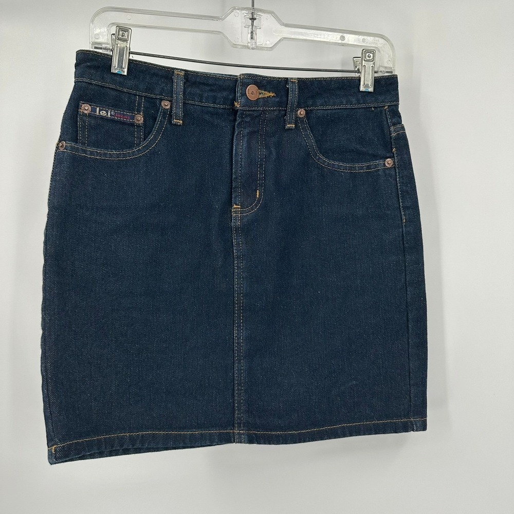 LEI Vintag Y2K Indie Sleaze Denim Mini Skirt Size 3 Dark Wash Skater Layering